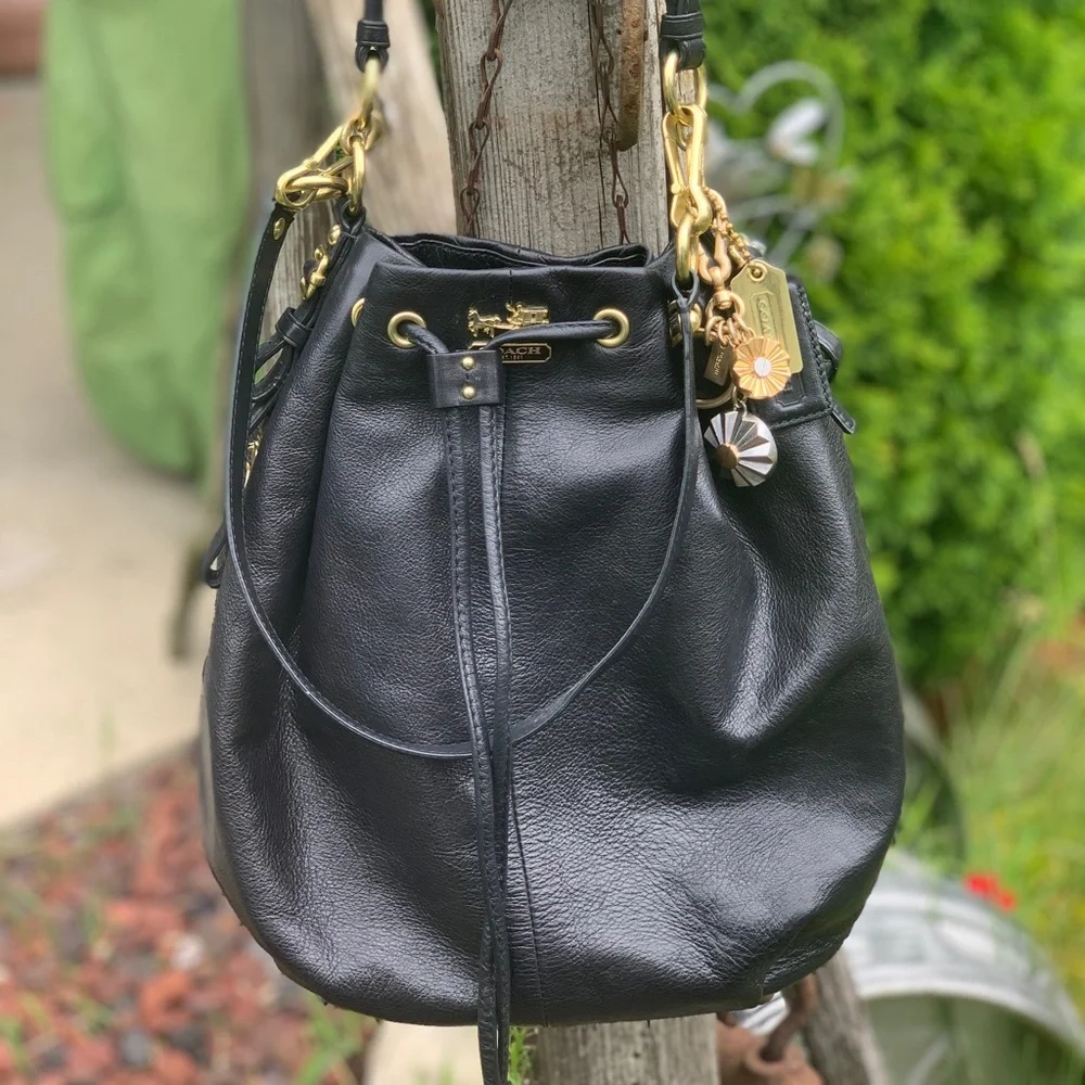 Coach | Bags | Coach Madison Black Leather Marielle Drawstring